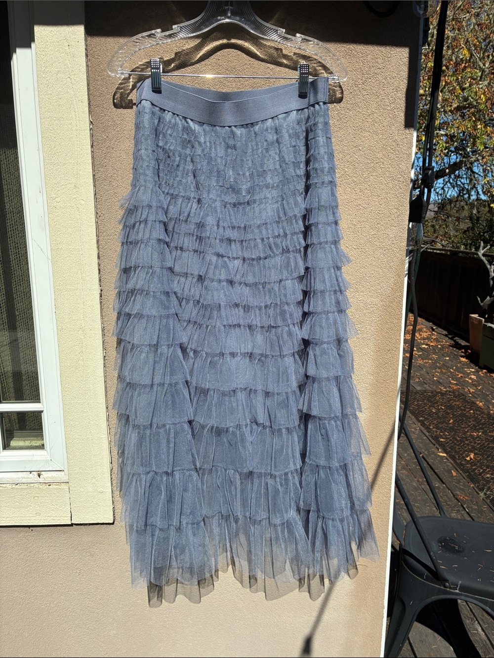Layered Tulle Midi Skirt in Slate Blue Gray